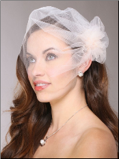Tulle Birdcage Veil Bridal Cap with Side Pouf & Stamen Accents