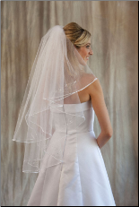 2 layers Rattail Edge Veil with Rhinestone Appliques