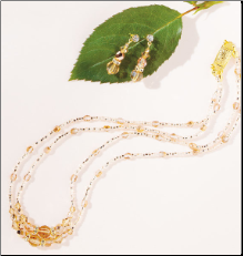 Multi Beads in Champagne & Gold Two Row Necklace & Earrings